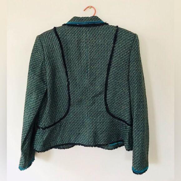 Versailles | blue mix textured jacket blazer with fringe | size 14 - Picture 6 of 7